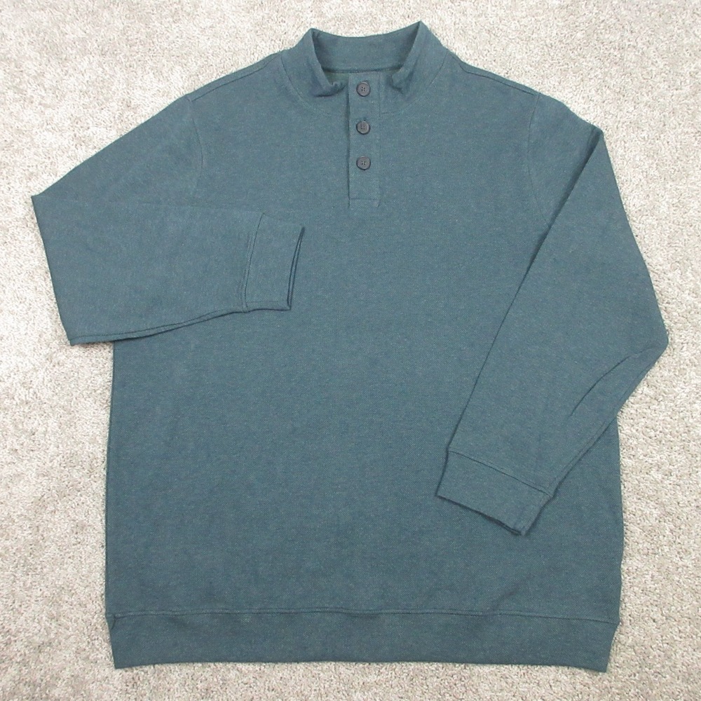 Oak Hill Sweater Mens 2XLT Green Knit 1/4 Button Mock Neck Pullover Stretch Flex